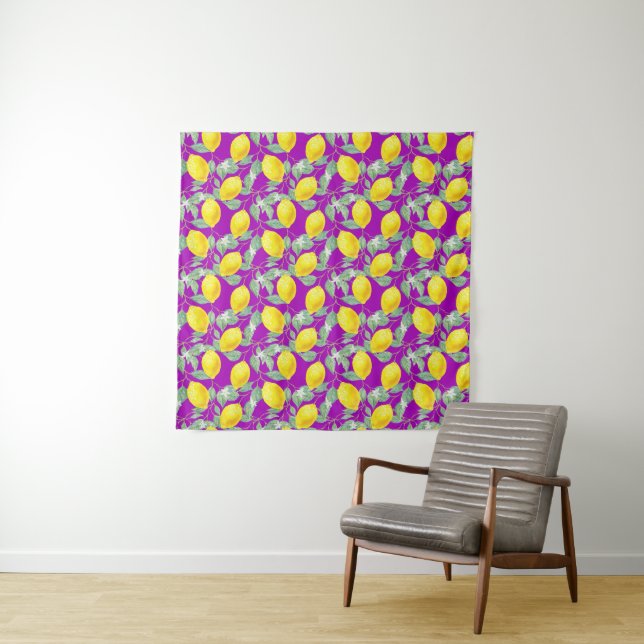 LEMON FRUITS IN PURPLE BACKGROUND TAPESTRY (In Situ)