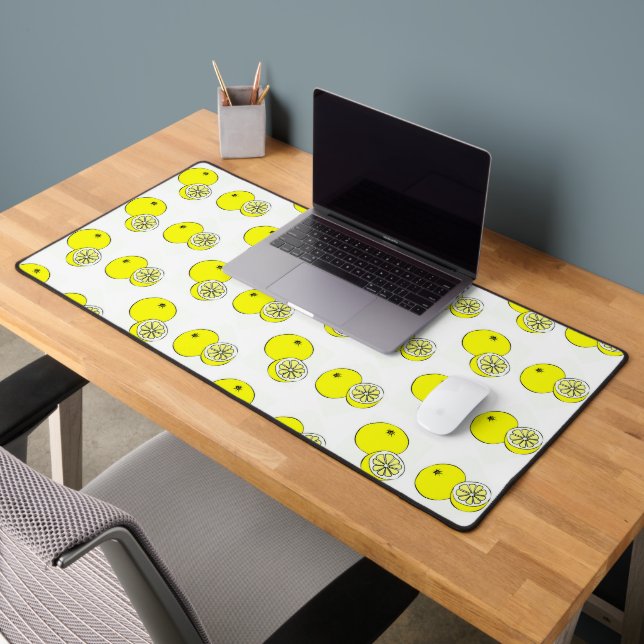 Lemon fruits pattern on white desk mat (Office 2)