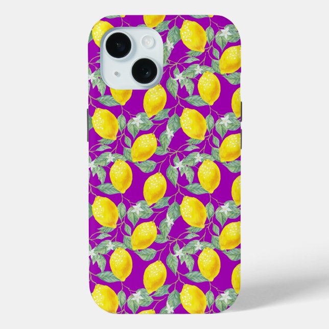 LEMON FRUITS PURPLE BACKGROUND Case-Mate iPhone CASE (Back)