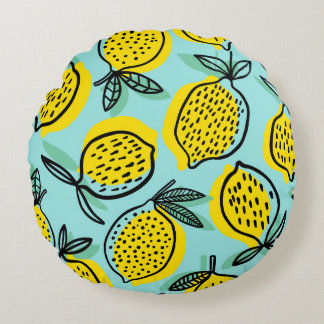Lemon fruits: summer vintage pattern. round cushion