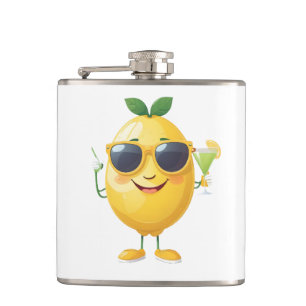 Lemon Fun Cheerful Vacation Tropical Drink Party Hip Flask