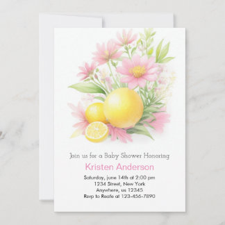 Lemon Garden Celebration Pink Girl Baby Shower Invitation