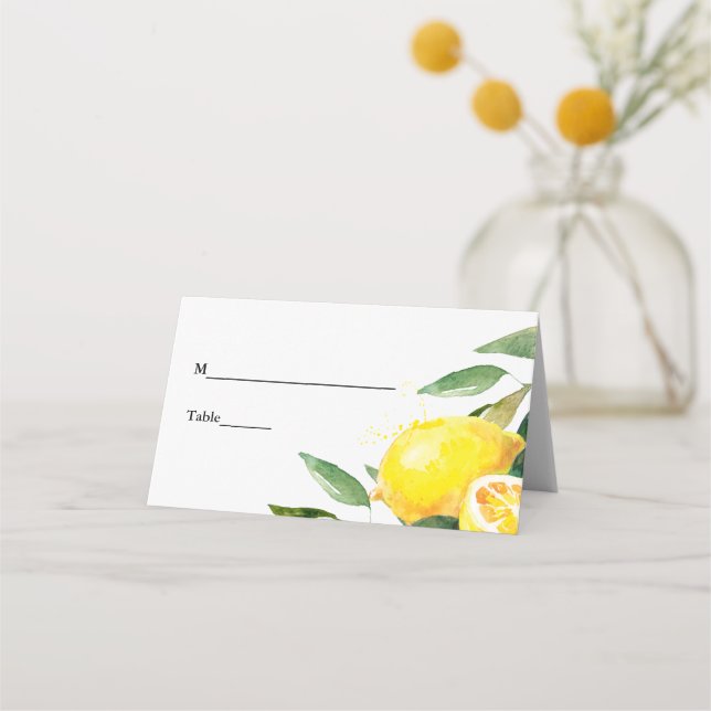 Lemon Garden Floral Chic Wedding Table Place Card (Front)