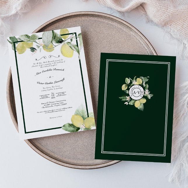 Lemon Garden Floral White Wedding Formal Invitation (Creator Uploaded)