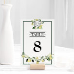 Lemon Garden Monogram White Wedding  Table Number<br><div class="desc">This Lemon Garden Monogram White Wedding Table Number design is a brilliant choice for creating an elegant and beautiful aesthetic for your wedding or other special occasion. Classic white with sophisticated black typography and chic calligraphy sets a tone of modern yet traditional style. Dark emerald green borders and backgrounds add...</div>