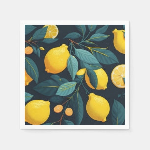 Lemon garden pattern. Yellow tropical citrus fruit Napkin