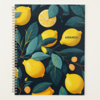Lemon garden pattern. Yellow tropical citrus fruit