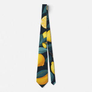 Lemon garden pattern. Yellow tropical citrus fruit Tie