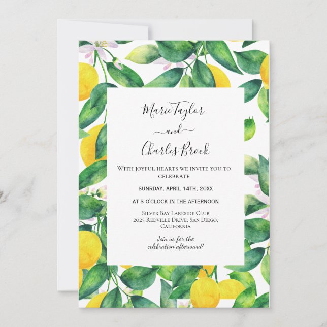 Lemon Garden Wedding Invitation (Front)