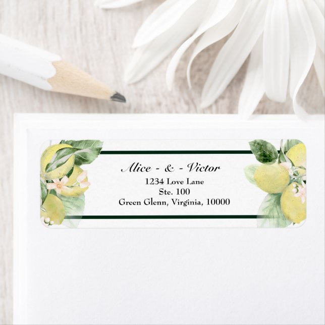Lemon Garden White Wedding Return Address (Insitu)