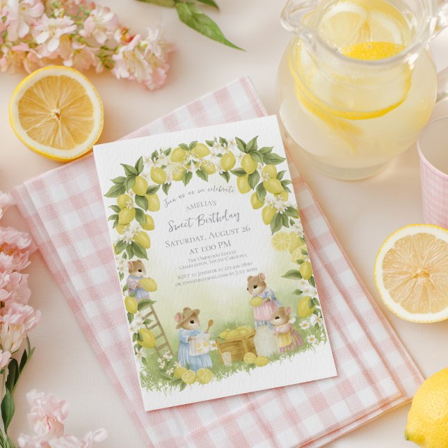 Lemon Garden with Mice Birthday Invitation (Creator Uploaded)