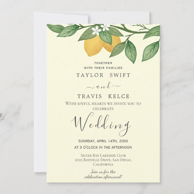 Lemon Garden Yellow Wedding Invitation (Front)