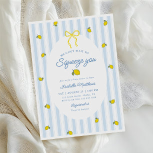 Lemon Gender Neutral Blue Striped Baby Shower Invitation