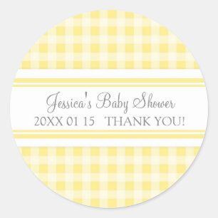Lemon Gingham Baby Shower Favour Stickers