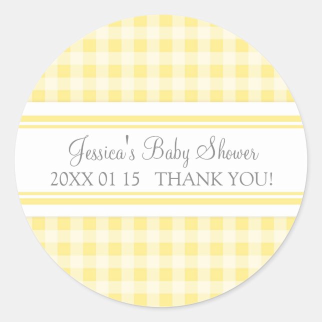 Lemon Gingham Baby Shower Favour Stickers (Front)