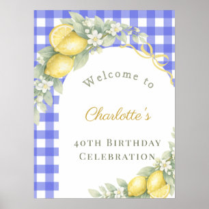 Lemon gingham blue italian garden birthday welcome poster