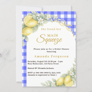 Lemon gingham blue main squeeze bow Bridal Shower Invitation