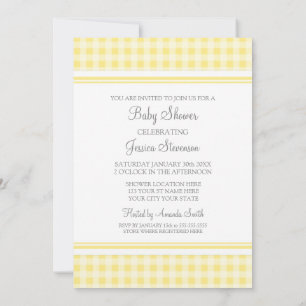 Lemon Gingham Custom Baby Shower Invitations