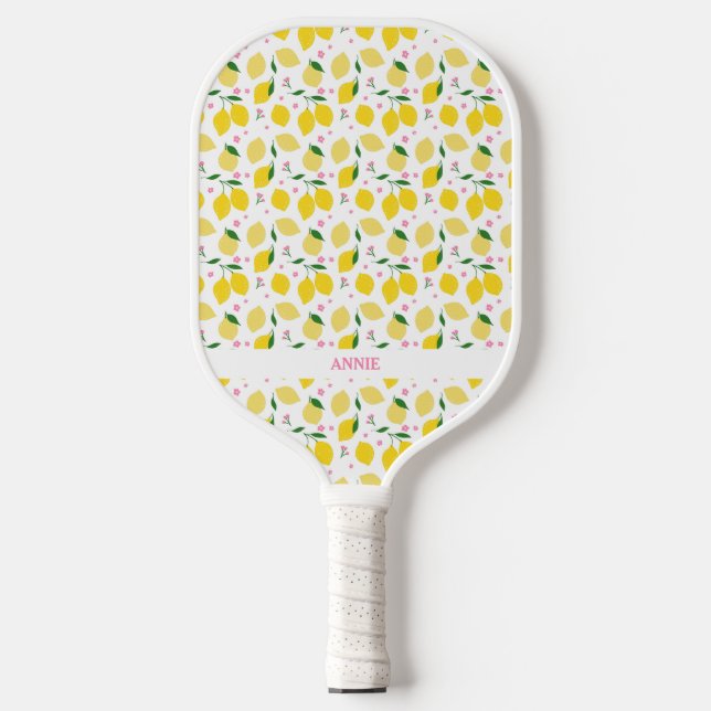 Lemon Gingham Personalised Pickleball Paddle (Front)