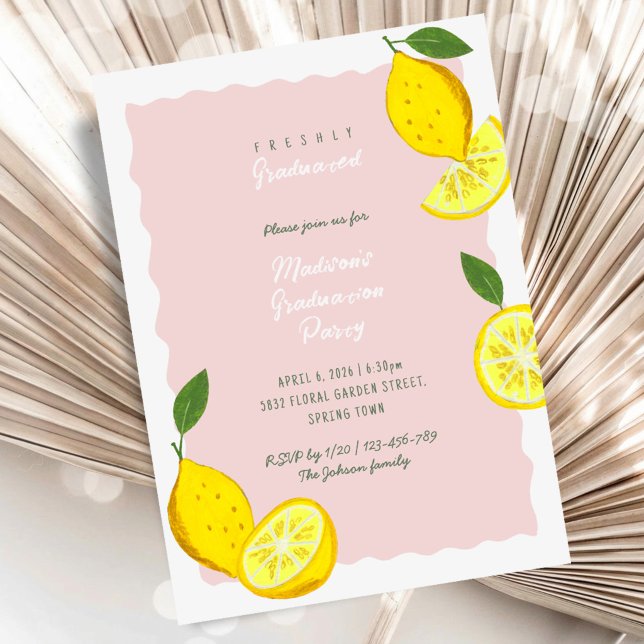 Lemon Graduation Party Pink Citrus Invitation (Lemon Graduation Party Pink Citrus Invitation)