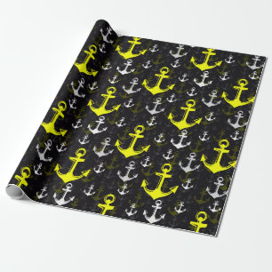 Lemon Green Anchor With Black Background Wrapping Paper
