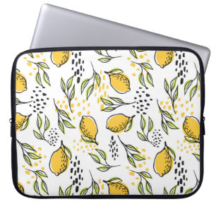 Lemon, green branches: abstract pattern. laptop sleeve