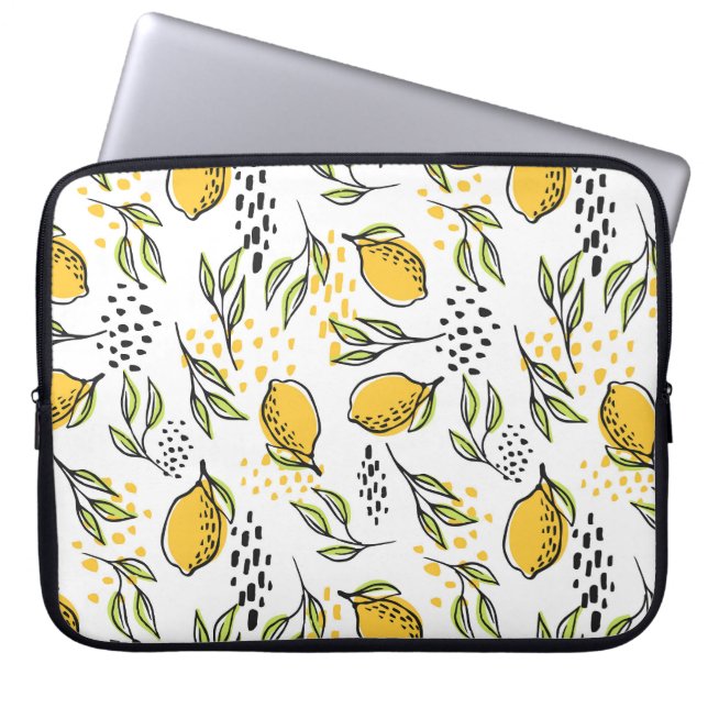 Lemon, green branches: abstract pattern. laptop sleeve (Front)