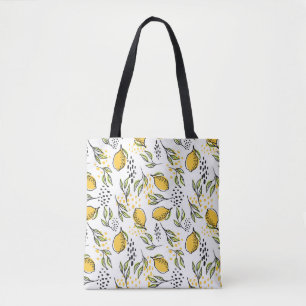 Lemon, green branches: abstract pattern. tote bag