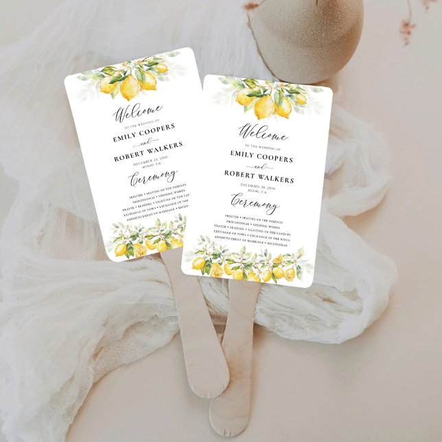 Lemon Green Citrus Wedding Program Hand Fan (Creator Uploaded)