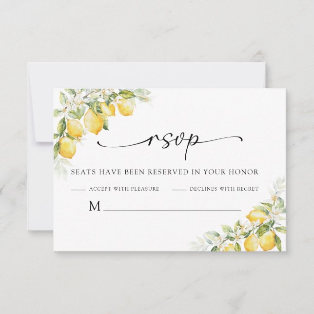 Lemon Green Citrus Wedding RSVP Card (Front)