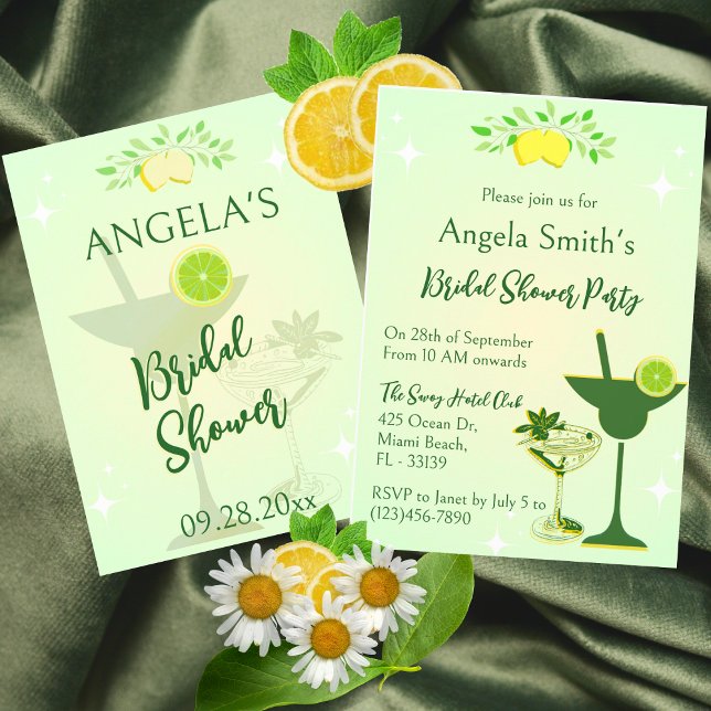 Lemon Green Cocktail Party Bridal Shower Invitation (Creator Uploaded)