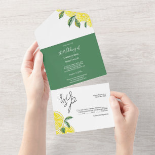 Lemon Green Elegant Watercolor Minimalistic Art All In One Invitation