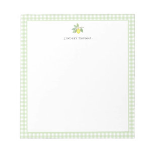 Lemon Green Gingham Border Personalised Notepad