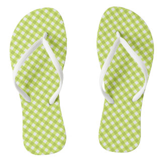 Lemon Green Gingham Design Flip Flops