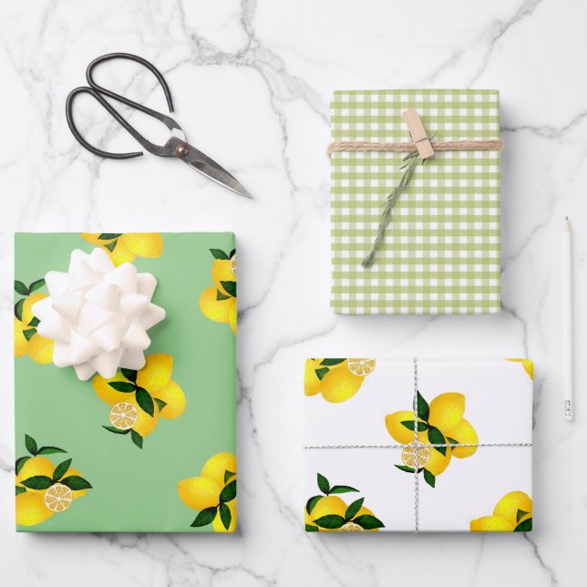 Lemon Green Gingham Wrapping Paper Sheet (Front)