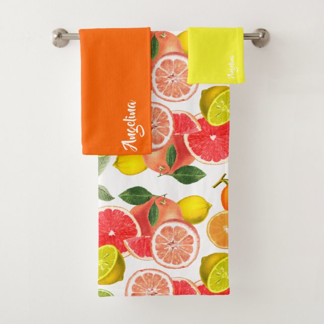 Lemon green orange citrus Pattern name Bath Towel Set (Insitu)