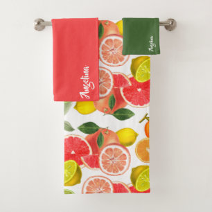 Lemon green pink citrus Pattern name Bath Towel Set