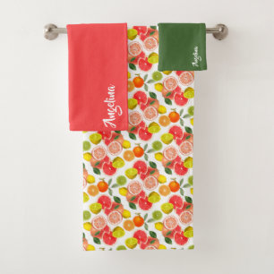 Lemon green pink citrus Pattern name Bath Towel Set