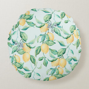 Lemon Green Watercolor: Seamless Romance Round Cushion