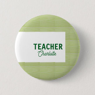 Lemon green white stripes teacher professor name c 6 cm round badge