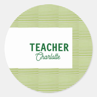 Lemon green white stripes teacher professor name c classic round sticker
