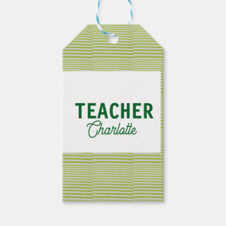 Lemon green white stripes teacher professor name c gift tags