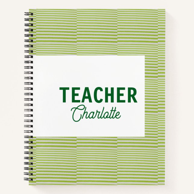 Lemon green white stripes teacher professor name c notebook (Front)