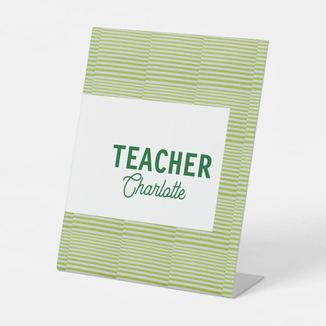 Lemon green white stripes teacher professor name c pedestal sign (Front)