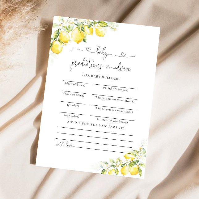 Lemon Greenery Citrus Baby Shower Predictions Card (Creator Uploaded)
