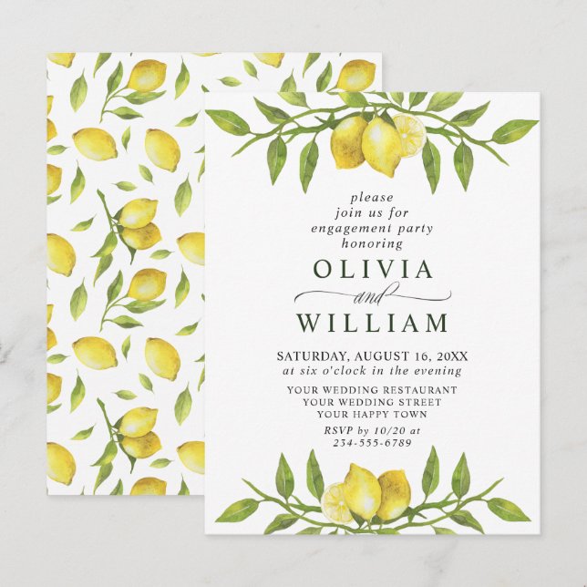 Lemon Greenery ENGAGEMENT PARTY Invitation Postcard (Front/Back)