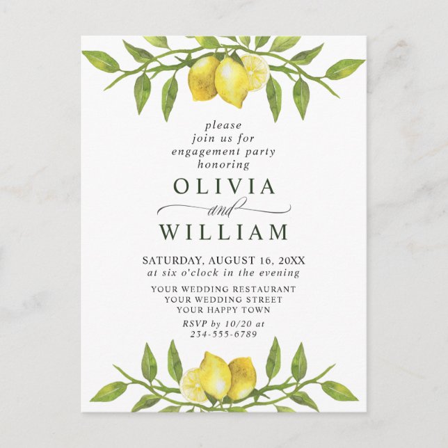 Lemon Greenery ENGAGEMENT PARTY Invitation Postcard (Front)