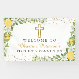 Lemon Greenery First Holy Communion Welcome Banner