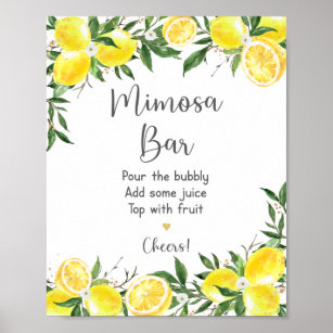 Lemon Greenery Gold Bridal Shower Mimosa Bar Poster