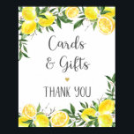 Lemon Greenery Gold Cards & Gifts Bridal Shower Poster<br><div class="desc">This adorable party sign features bright watercolor lemons with greenery and faux gold foil splatters.</div>